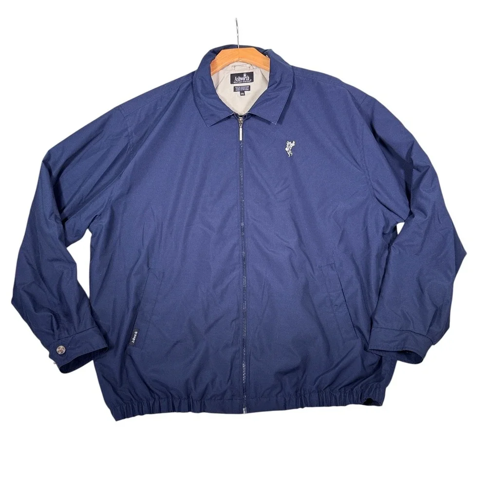 Vintage Ashworth Weather Systems Jacket XXL Navy Blue Golf Windbreaker Warm Up